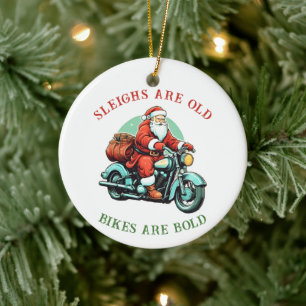 Santas Joyride Motorcycle Christmas Ceramic Tree Decoration