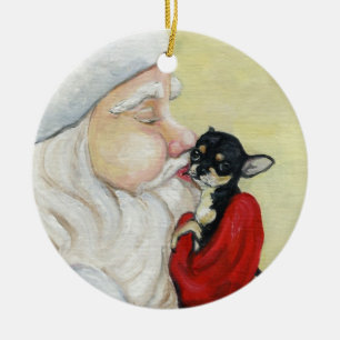 Santa's Kiss for Chihuahua Art Ornament