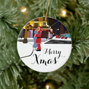 Santa's Kiss On Broadway Christmas Christmas Ornam Ceramic Tree Decoration