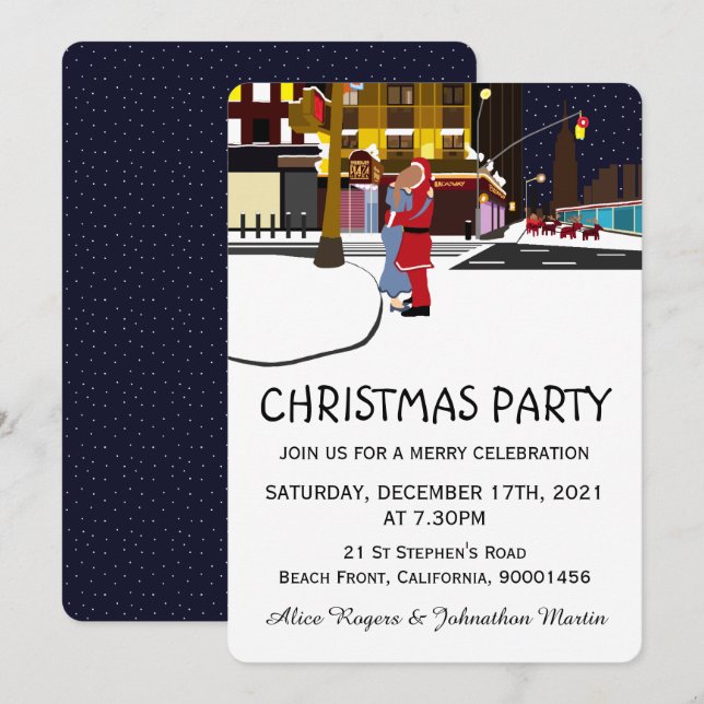 Santa's Kiss On Broadway Christmas Invitation (Front/Back)