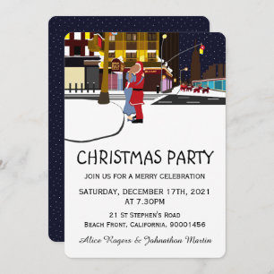 Santa's Kiss On Broadway Christmas Invitation