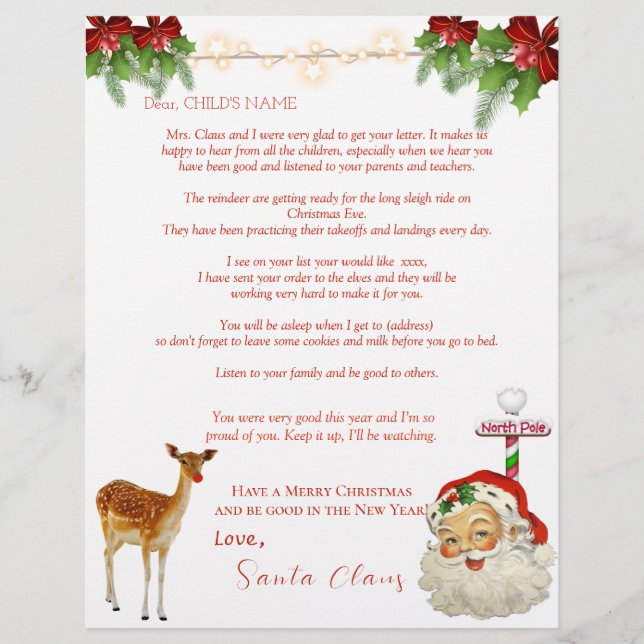 Santa's Letter Reindeer North Pole Red Bows (Front)
