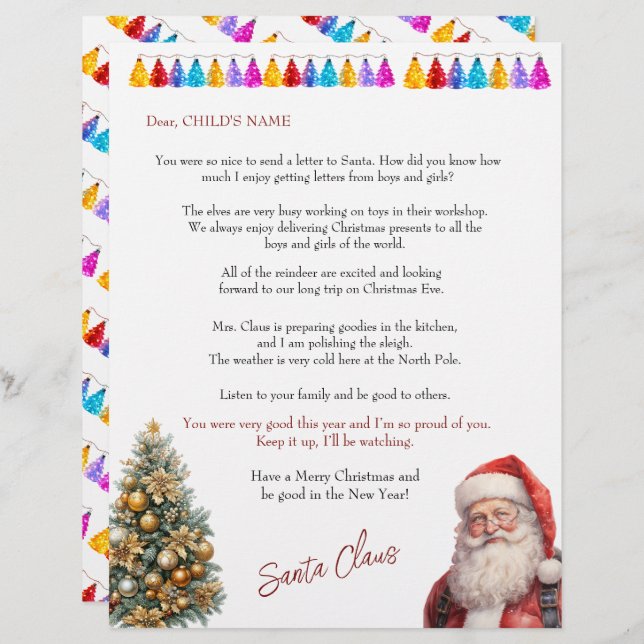 Santa's Letter to Children Christmas Lights Tree (Front/Back)