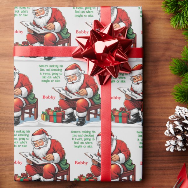 Santa's List add Child's Name Custom Christmas Wrapping Paper (Creator Uploaded)