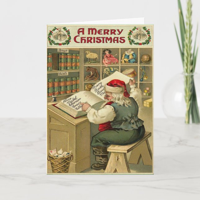 Santa's List Vintage Greeting Card (Front)