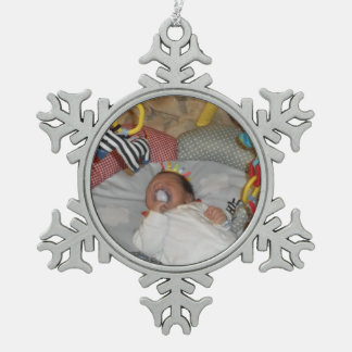 Santa's little angel snowflake pewter christmas ornament