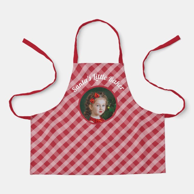 Santa's Little Baker kids gingham christmas photo Apron (Front)