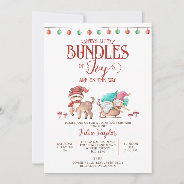 Santa's Little Bundles of Joy, Twins Baby Shower Invitation (Front)