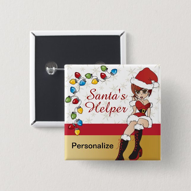 Santa's Little Helper 15 Cm Square Badge (Front & Back)