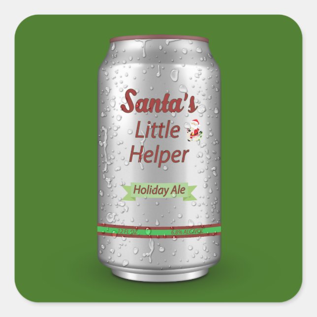 Santa's Little Helper Beer Can Square Sticker (Front)