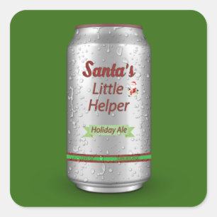 Santa's Little Helper Beer Can Square Sticker