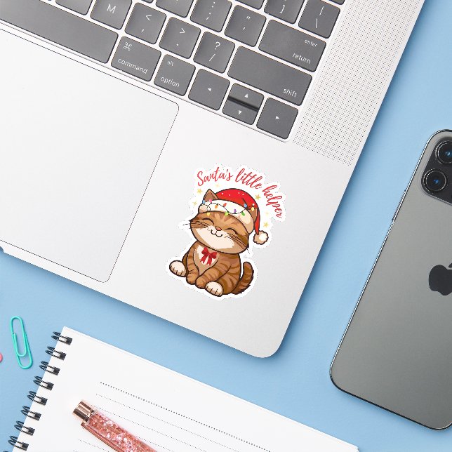 Santa's Little Helper Cat Sticker (Laptop w/ iPhone)