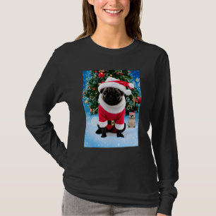 Santa's Little Helper Christmas Pug in Santa Suit T-Shirt