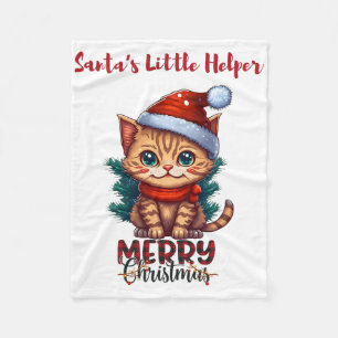 Santa's Little Helper- Cute Cat Merry Christmas An Fleece Blanket