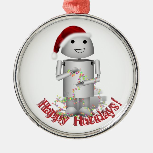 Santa's Little Helper - Cute Robot, Robo-x9 Metal Tree Decoration (Front)