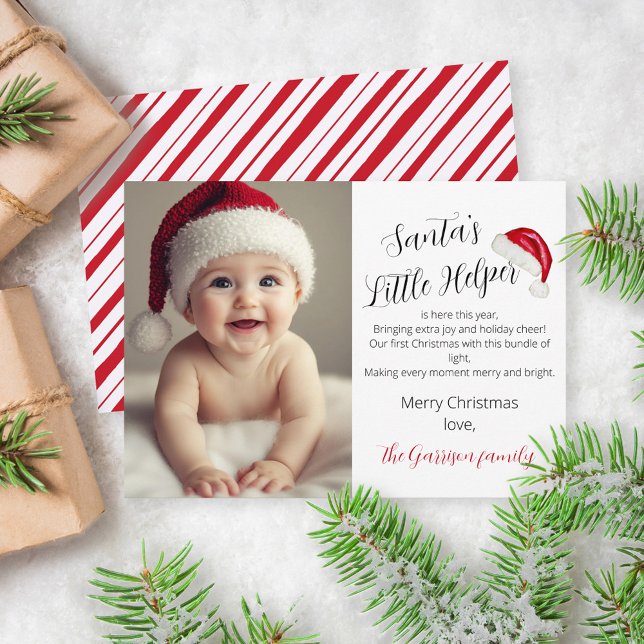 Santa's Little Helper Peppermint Stripe Christmas Holiday Card (Creator Uploaded)