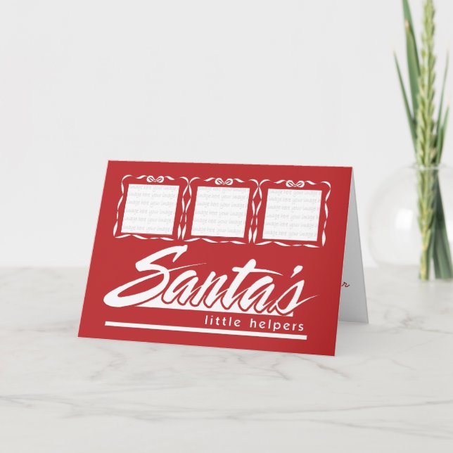 Santa's Little Helpers 3 Photo Christmas Card (Front)