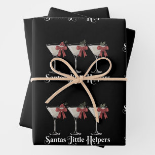 Santas Little Helpers Christmas Martini Cocktails Wrapping Paper Sheet