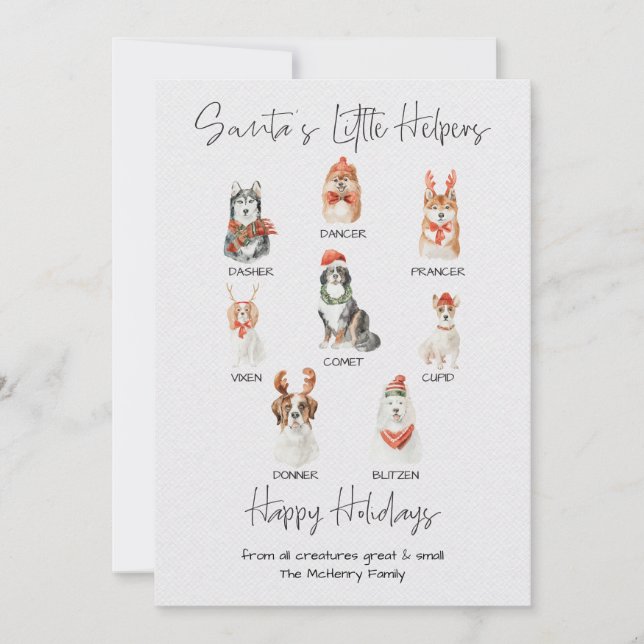 Santa's little helpers Dog Reindeer names Holiday Card (Front)