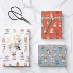 Santa's Little Helpers Dog Reindeer Pattern Wrapping Paper Sheet