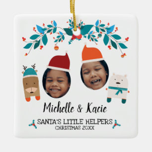 Santa's Little Helpers Grand Kids Christmas Photo Ceramic Ornament