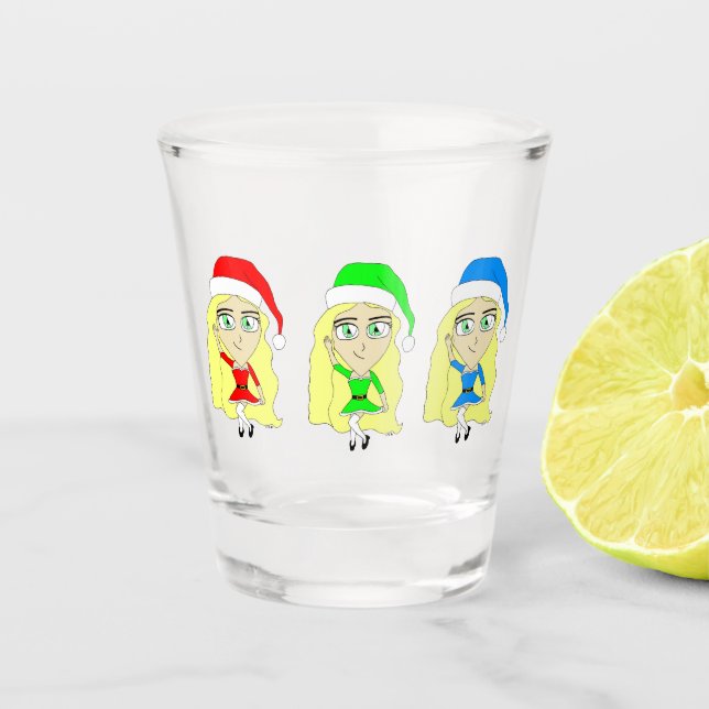 Santas little helpers  shot glass (Front)