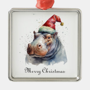 Santa's Little Hippo, custom Metal Tree Decoration