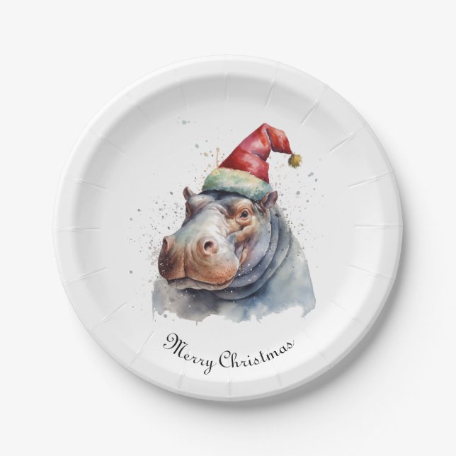 Santa's Little Hippo, custom Paper Plate (Front)