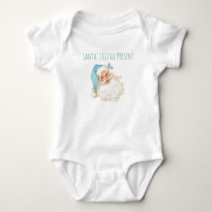 Santa's Little Present Turquoise Santa Claus Baby Bodysuit