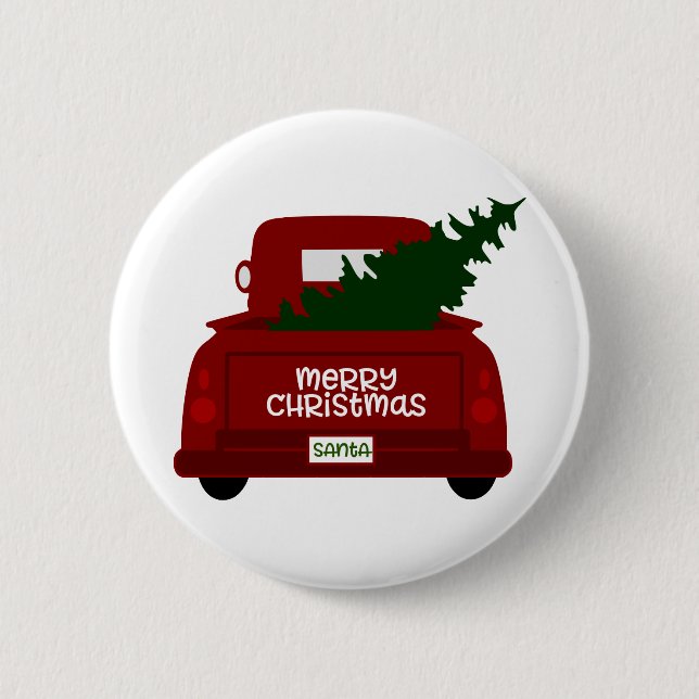 Santa's Little Red Christmas Tree Truck 6 Cm Round Badge (Front)