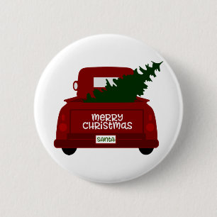 Santa's Little Red Christmas Tree Truck 6 Cm Round Badge