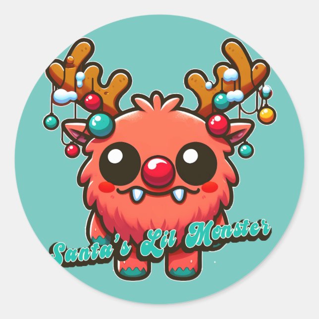 Santa's Little Red Monster Classic Round Sticker (Front)