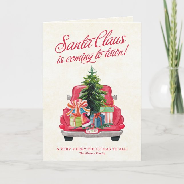 Santa's Little Red Truck & Christmas Tree Note Card (Front)