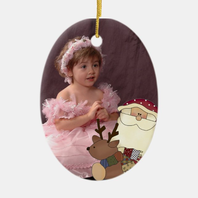 Santas Little Reindeer Customisable Photo Ornament (Front)