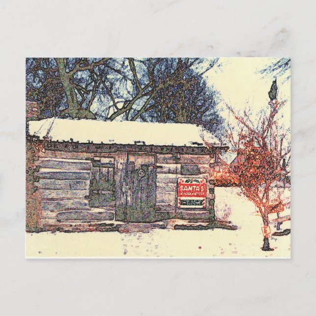 "SANTA'S LOG CABIN WORKSHOP" ORIGINAL PHOTOGRAPHY HOLIDAY POSTCARD (Front)