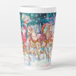Santa's Magical Horse Sleigh Snow Christmas Night  Latte Mug