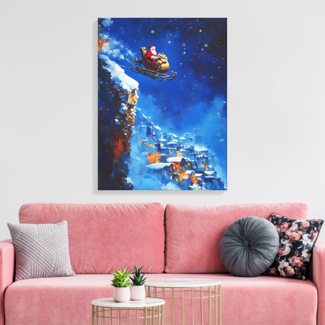 Santa's Magical Sleigh Ride - Oil Painting Canvas Print (Insitu(LivingRoom))