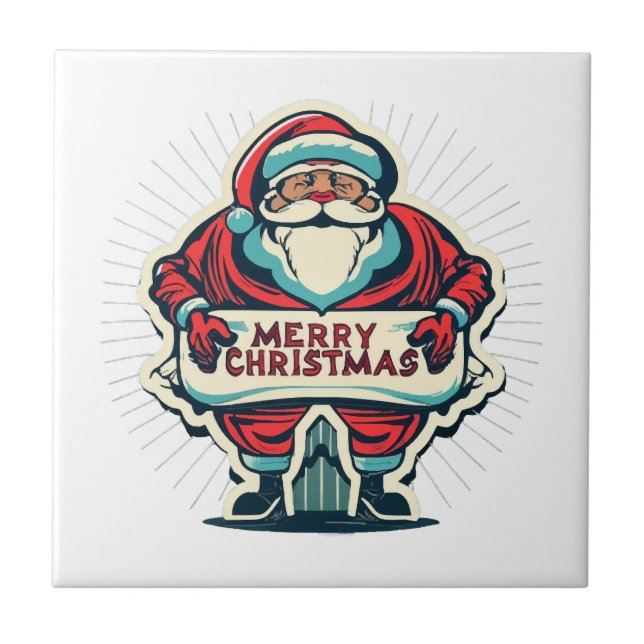 Santa's Merry Message Spreading Christmas Joy Tile (Front)