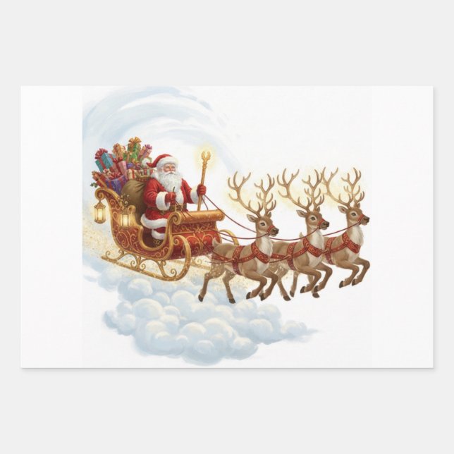 Santa's Midnight Ride Wrapping Paper Sheet (Front)