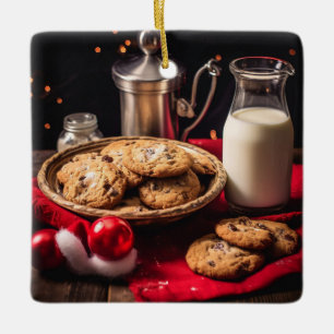Santa's Milk and Cookies Ceramic Ornament