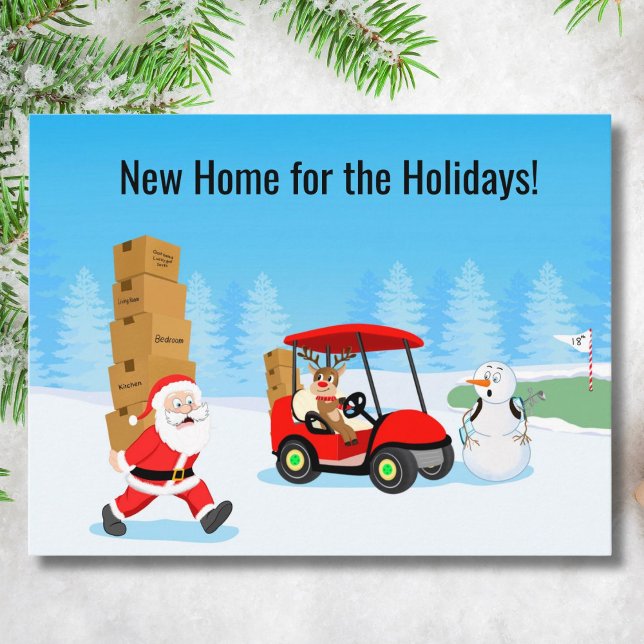 Santa's Moving Boxes with Reindeer on Golf Course Holiday Postcard (Creator Uploaded)