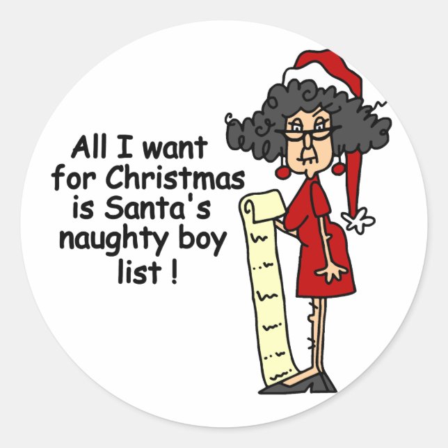 Santa's Naughty Boy List Classic Round Sticker (Front)
