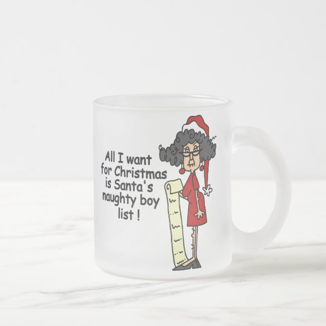 Santa's Naughty Boy List Frosted Glass Coffee Mug (Right)