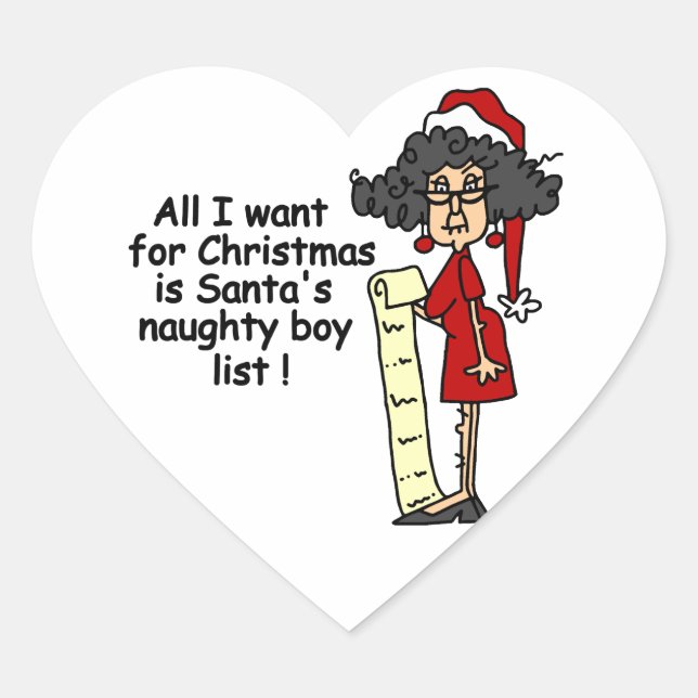Santa's Naughty Boy List Heart Sticker (Front)