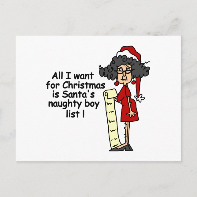 Santa's Naughty Boy List Holiday Postcard (Front)