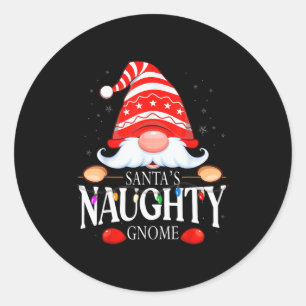 Santa's Naughty Gnome Matching Christmas Pajama  Classic Round Sticker