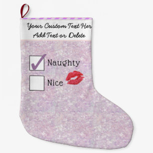 Santa's Naughty Or Nice Girly Pastel Glitter Snow Large Christmas Stocking