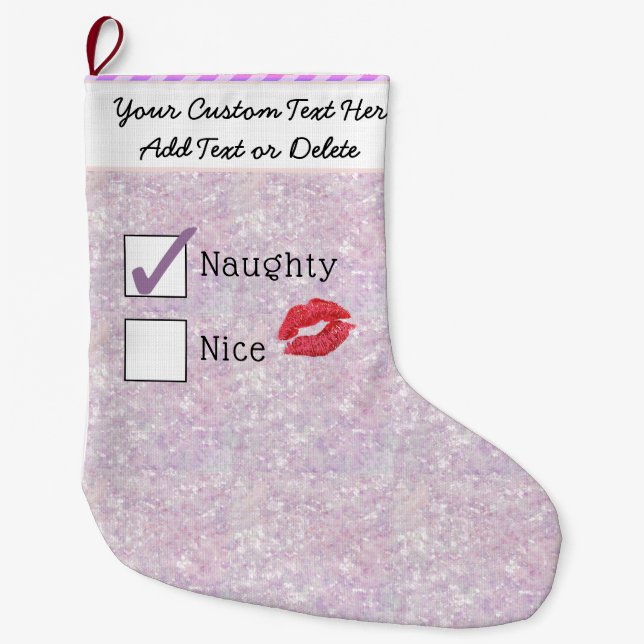 Santa's Naughty Or Nice Girly Pastel Glitter Snow Large Christmas Stocking (Front)