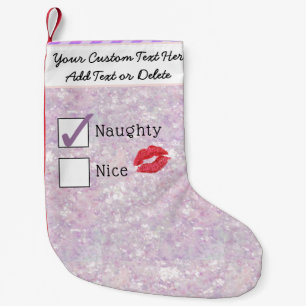 Santa's Naughty Or Nice Girly Pastel Glitter Snow Small Christmas Stocking