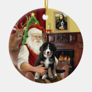 Santas new- Bernese Mountain Dog Puppy (L) Ceramic Tree Decoration